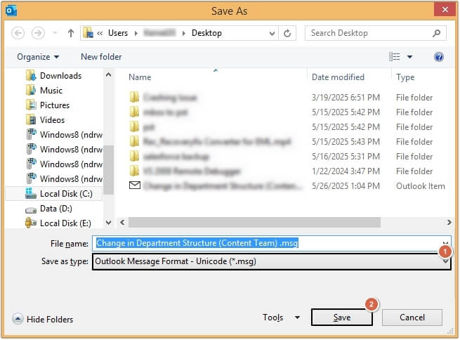 Select Outlook Message Format as Unicode 