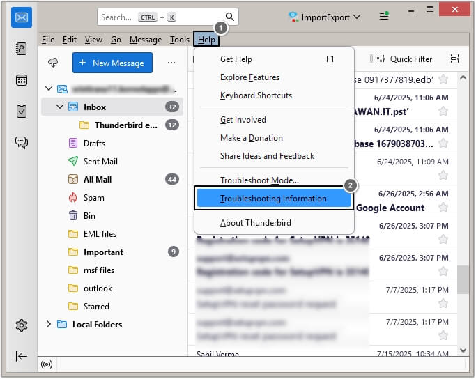 From the Help menu, select Troubleshooting Information