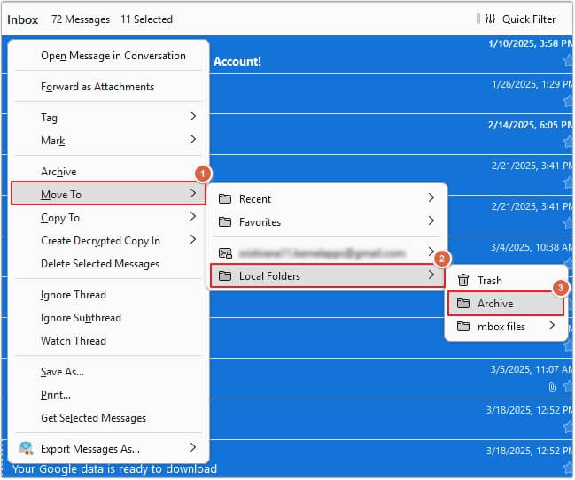 Select the Local Folders then select Archive option.