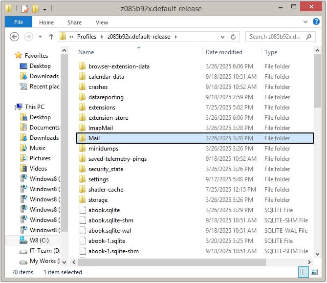 Find the Mail folder in your Thunderbird profile and access it
