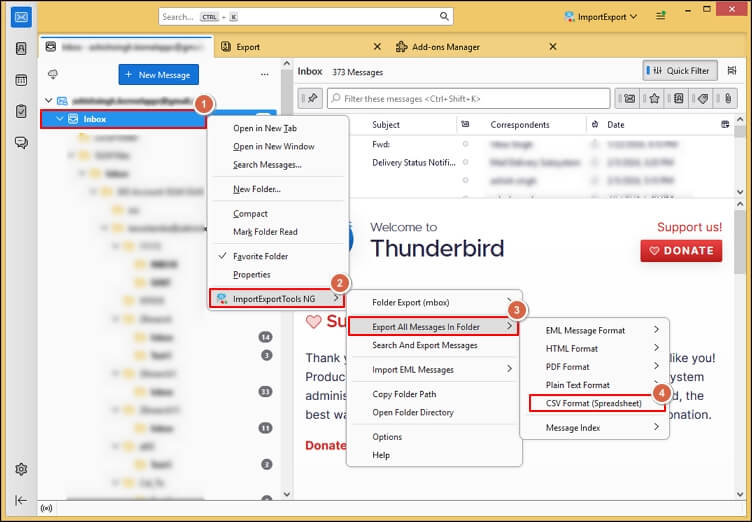 Click on Export All messages Folder in Thunderbird