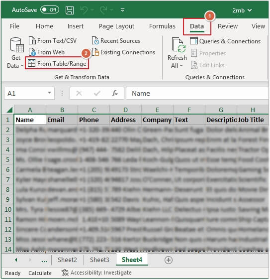 Click on Data, then click From Table