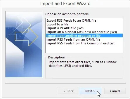 Click on Import from another program or file option