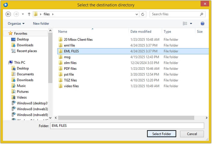 Provide the destination and click Select Folder