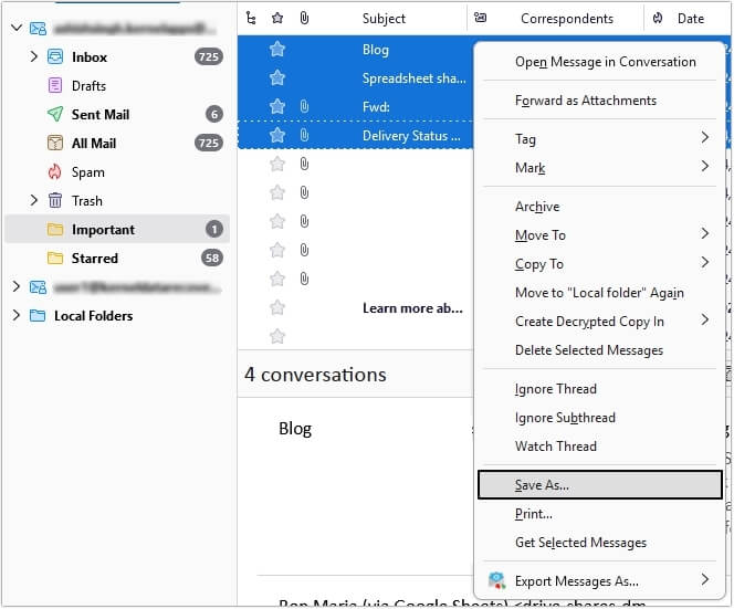 select Save As option in Thunderbird