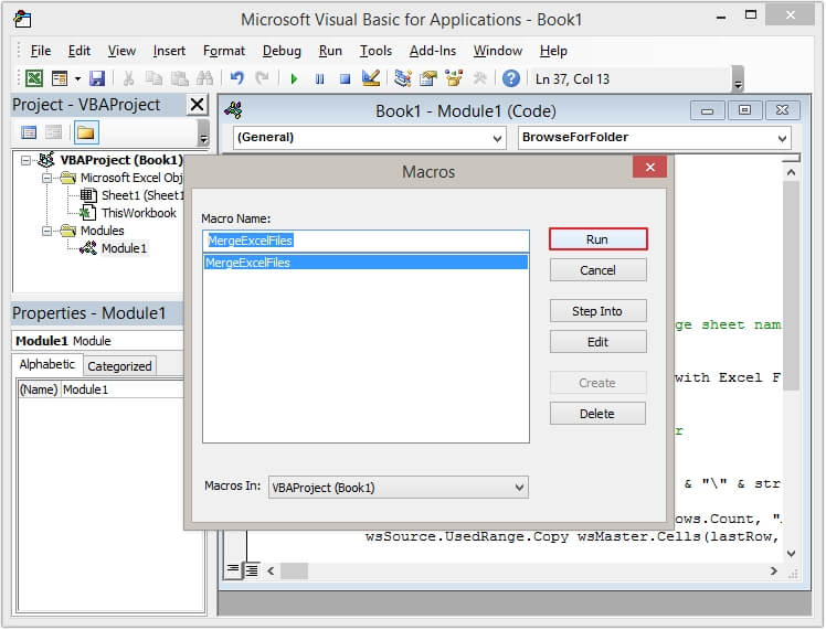 Hit the Run button to execute the VBA script