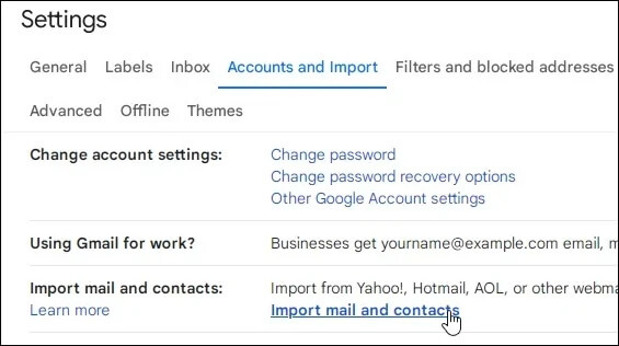 Click on Import mail and contacts.