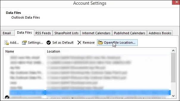 Click on Data Files and then, tap on Open File Location 