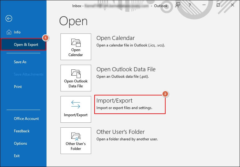 click on Import/Export wizard in Outlook