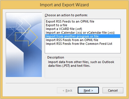 choose the Import from another program or file option