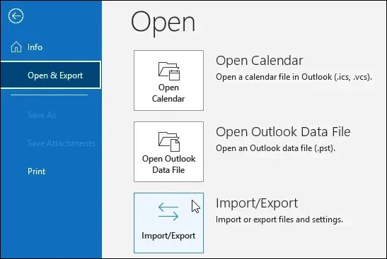 click on the Import Export option in outlook