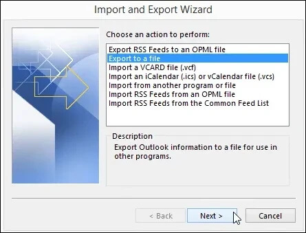 Select Export to a file