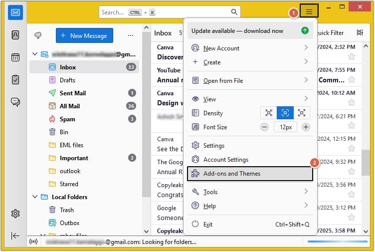 Open Thunderbird and click on the three bars