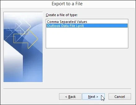Choose Outlook Data File and click Next
