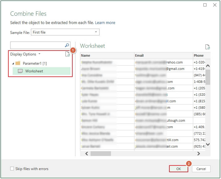 select the worksheet and click OK