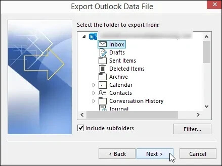 Choose your email address to export the entire account