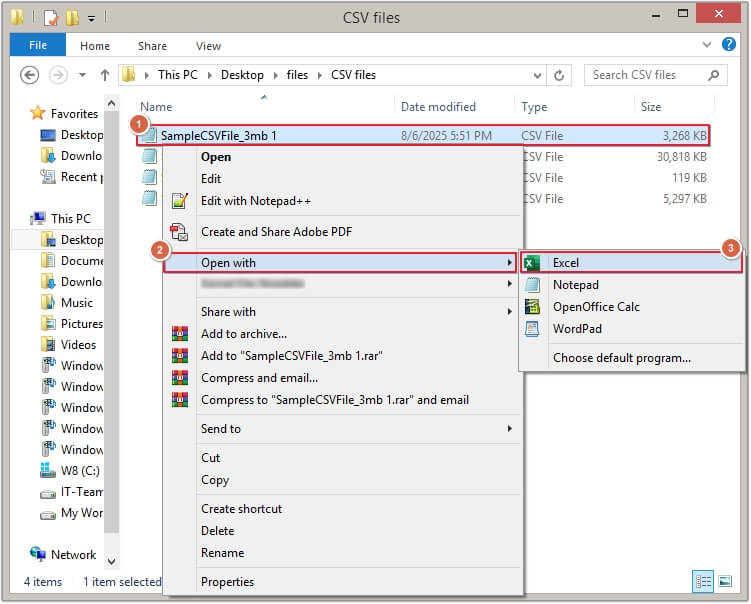 click on Open with and select Excel