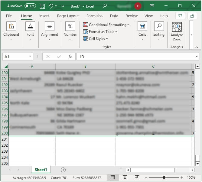 Open a new Excel file and paste data
