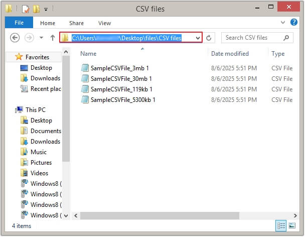 Open the location where all the CSV files are saved