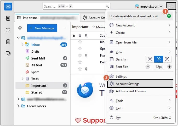 Open Thunderbird and click on the three bars on top