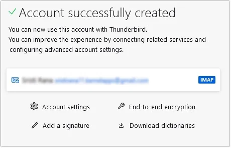 Setup Thunderbird for Gmail completed