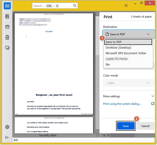 Select Save to PDF from the menu