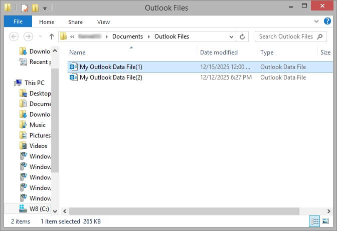 PST file open in new window