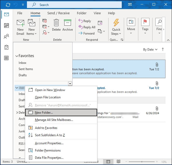 click on New Folder option