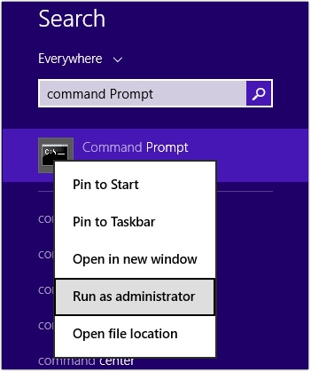 Type Command Prompt in search bar