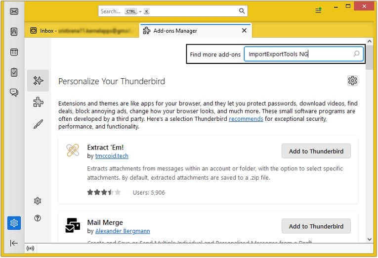 Type ImportExportTools NG and hit Enter