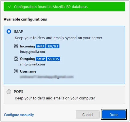 Select IMAP then click Done