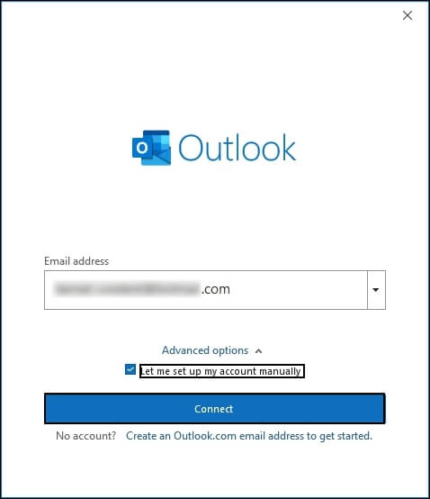 Let me set up my account manually option