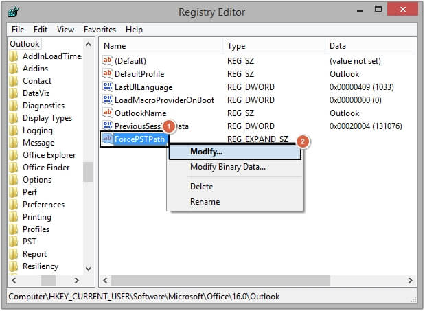 Provide the name as forcePSTPath