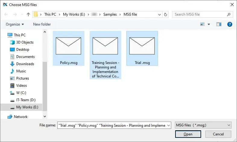 Choose all the required MSG files and click on Open