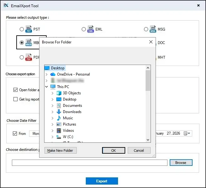 select the folder to save the converted files