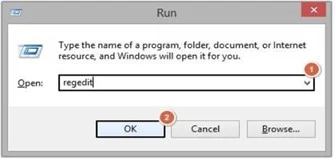 Type regedit and click ok