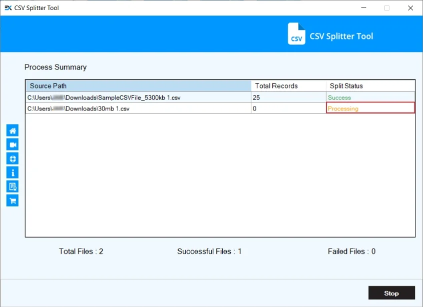 Show live splitting process