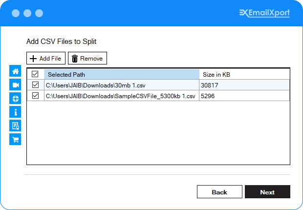 Add CSV file to Split