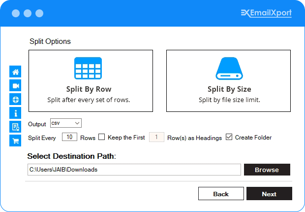Select Split option from Split by Row and Size