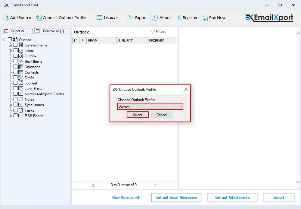 Choose Outlook Profile