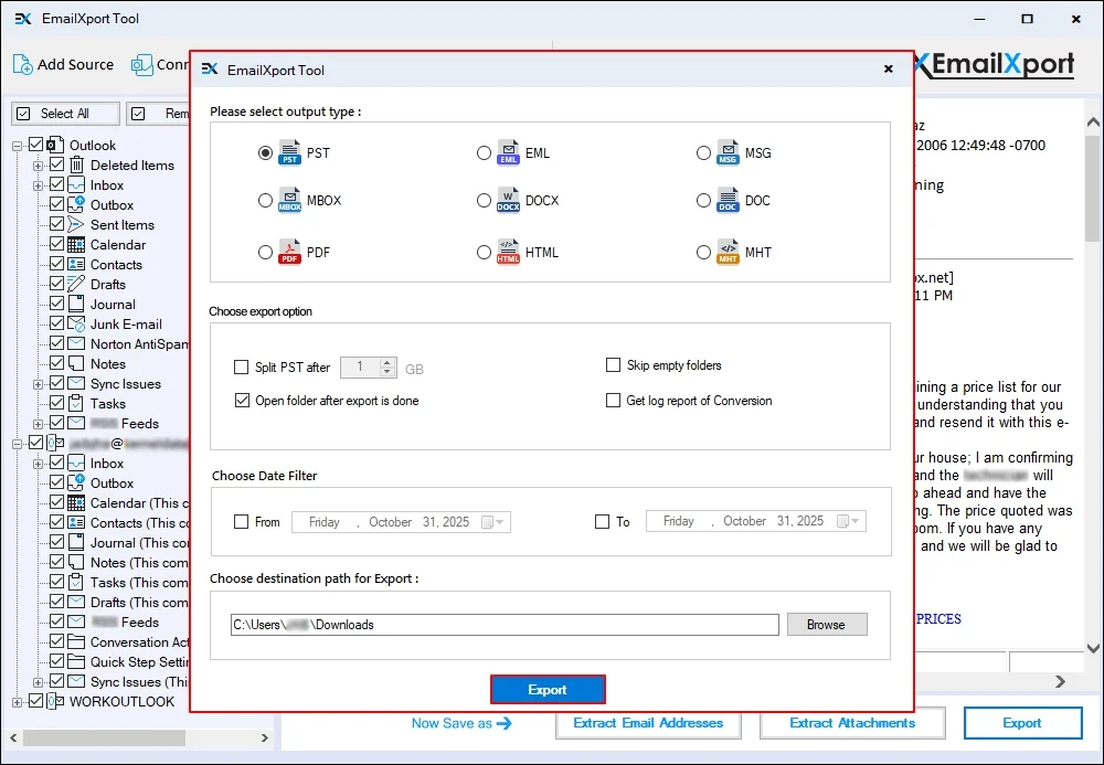 Click on Export option