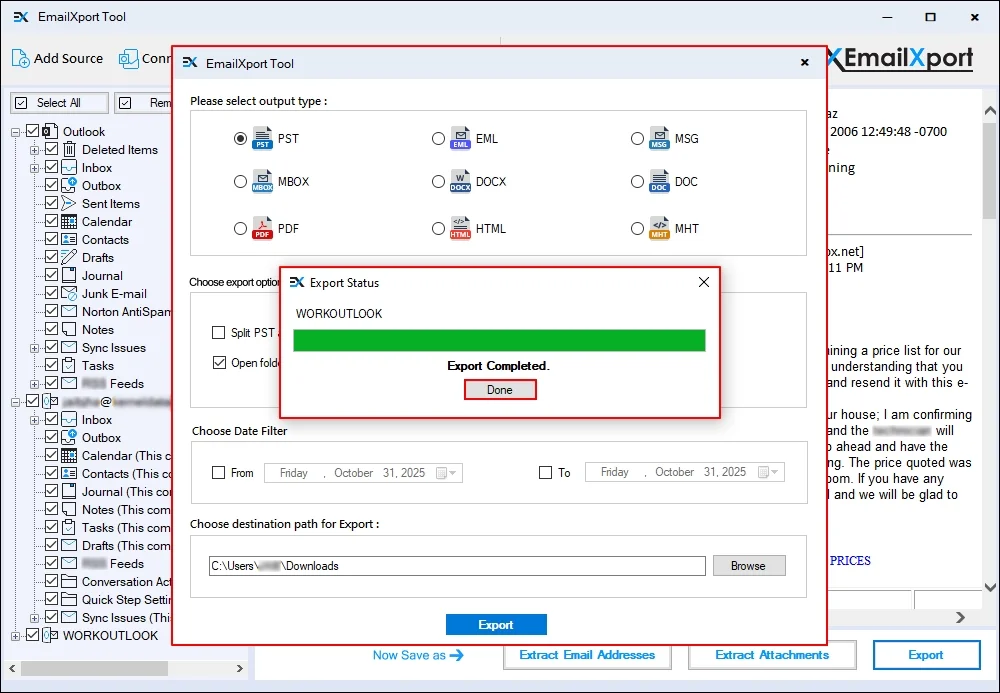 Export Completed click on done