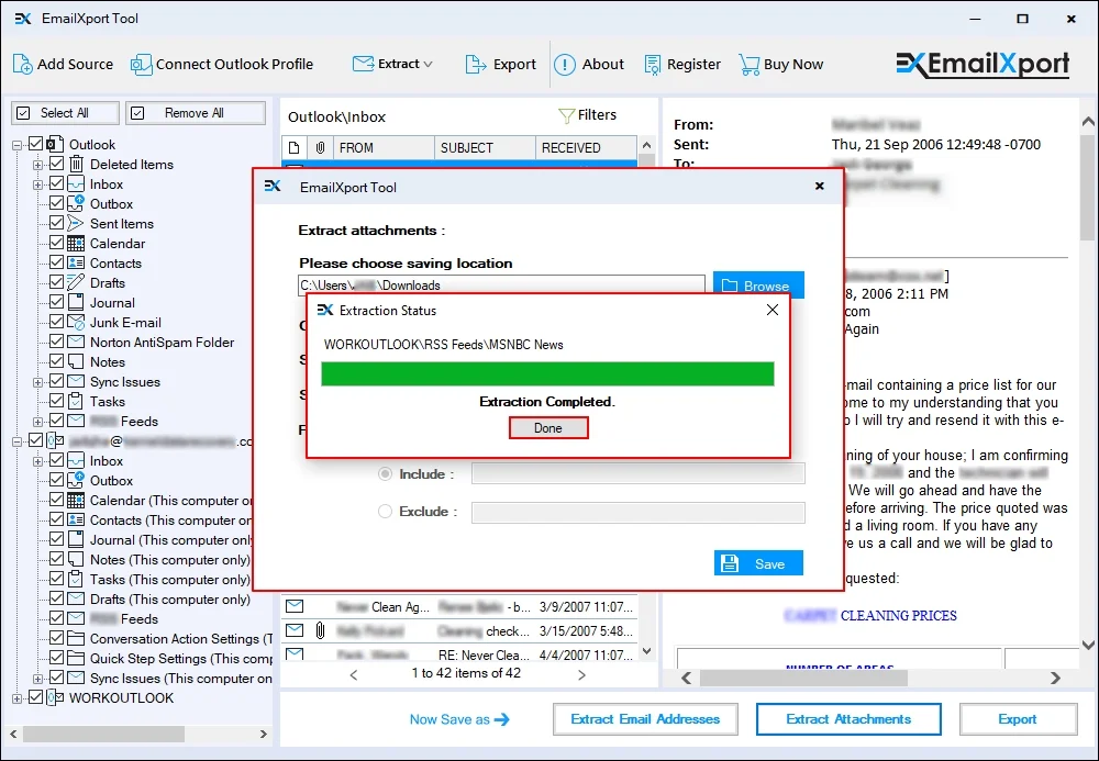 Extraction Completed message