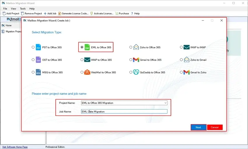 Select EML to Office 365 tile