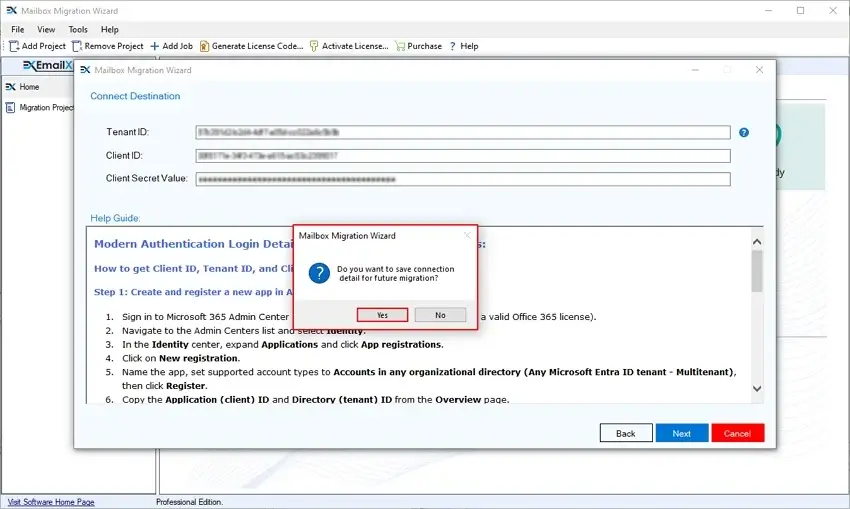 You can save credentials for future migration