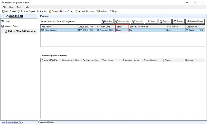 The software will start the EML to Office 365 migration