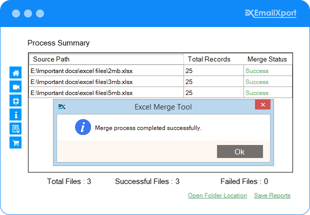 Excel Merge process completed successfully