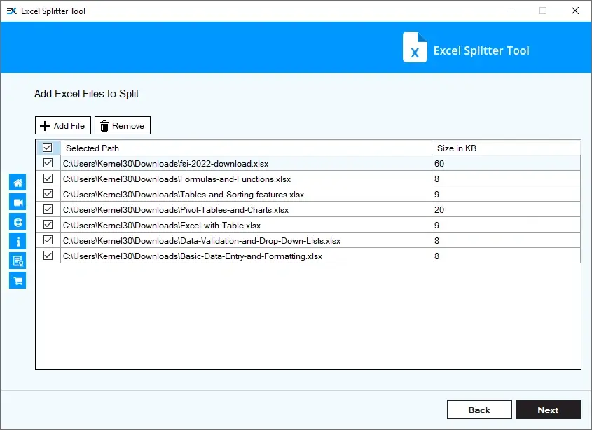 Select Excel file that you want to split