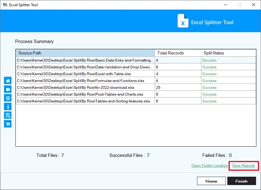Successfully split excel file