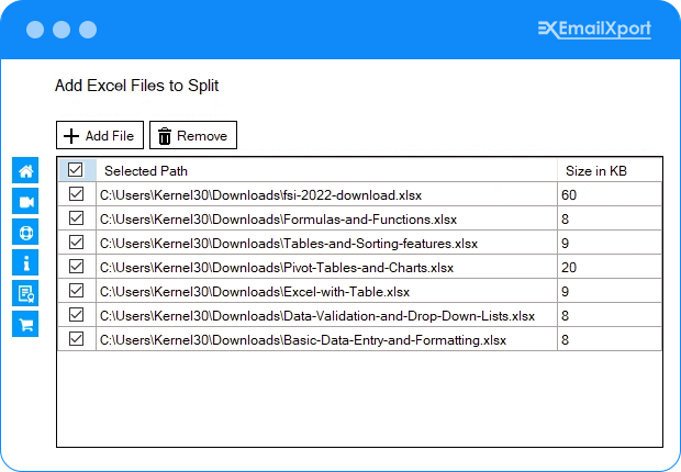 EmailXport Excel Splitter tool